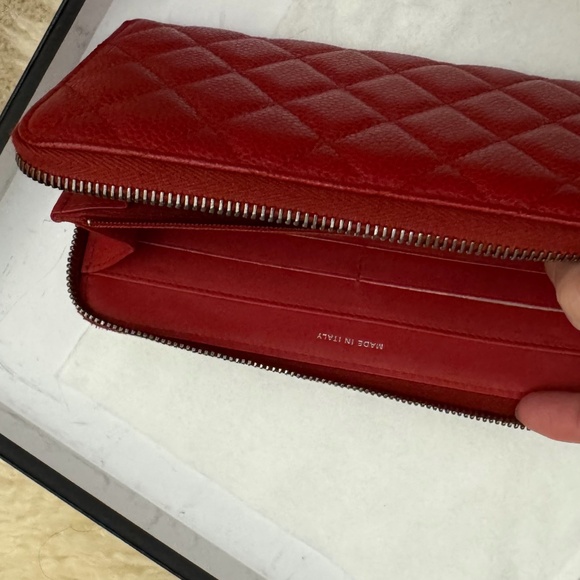 AUTH - Chanel Quilted Caviar Leather Zip around Long Wallet - Red - Good Used - Picture 16 of 16